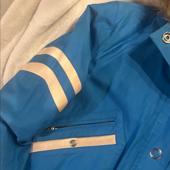 BCBGirls Blue Bomber Jacket with Faux Fur Hood - Picture 7 of 8